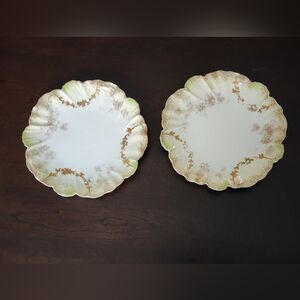 2 Antique Alfred Lanternier Limoges LNT339  7" Pink Floral Gold Scalloped Plates